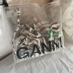 Ganni Recycled Printed Tieband Swimsuit in Egret